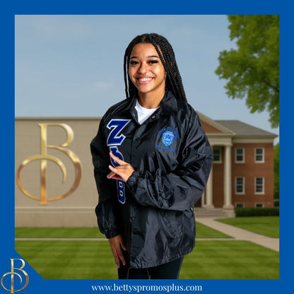 Zeta Phi Beta ΖΦΒ Double-Stitched Embroidered Windbreaker Line Jacket-Zeta Phi Beta Paraphernalia-Zeta Phi Beta Line Jacket-Betty's Promos Plus