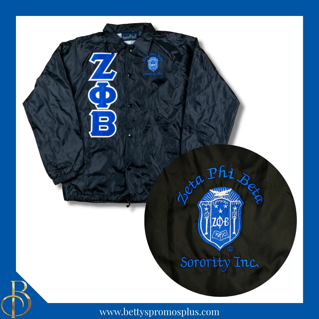 Zeta Phi Beta ΖΦΒ Double-Stitched Embroidered Windbreaker Line Jacket-Zeta Phi Beta Paraphernalia-Zeta Phi Beta Line Jacket-Betty's Promos Plus