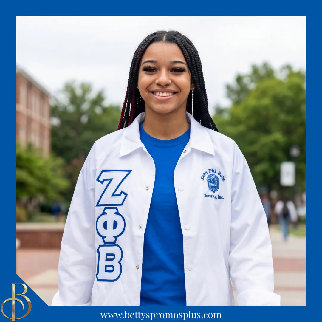 Zeta Phi Beta ΖΦΒ Double-Stitched Embroidered Windbreaker Line Jacket-Zeta Phi Beta Paraphernalia-Zeta Phi Beta Line Jacket-Betty's Promos Plus