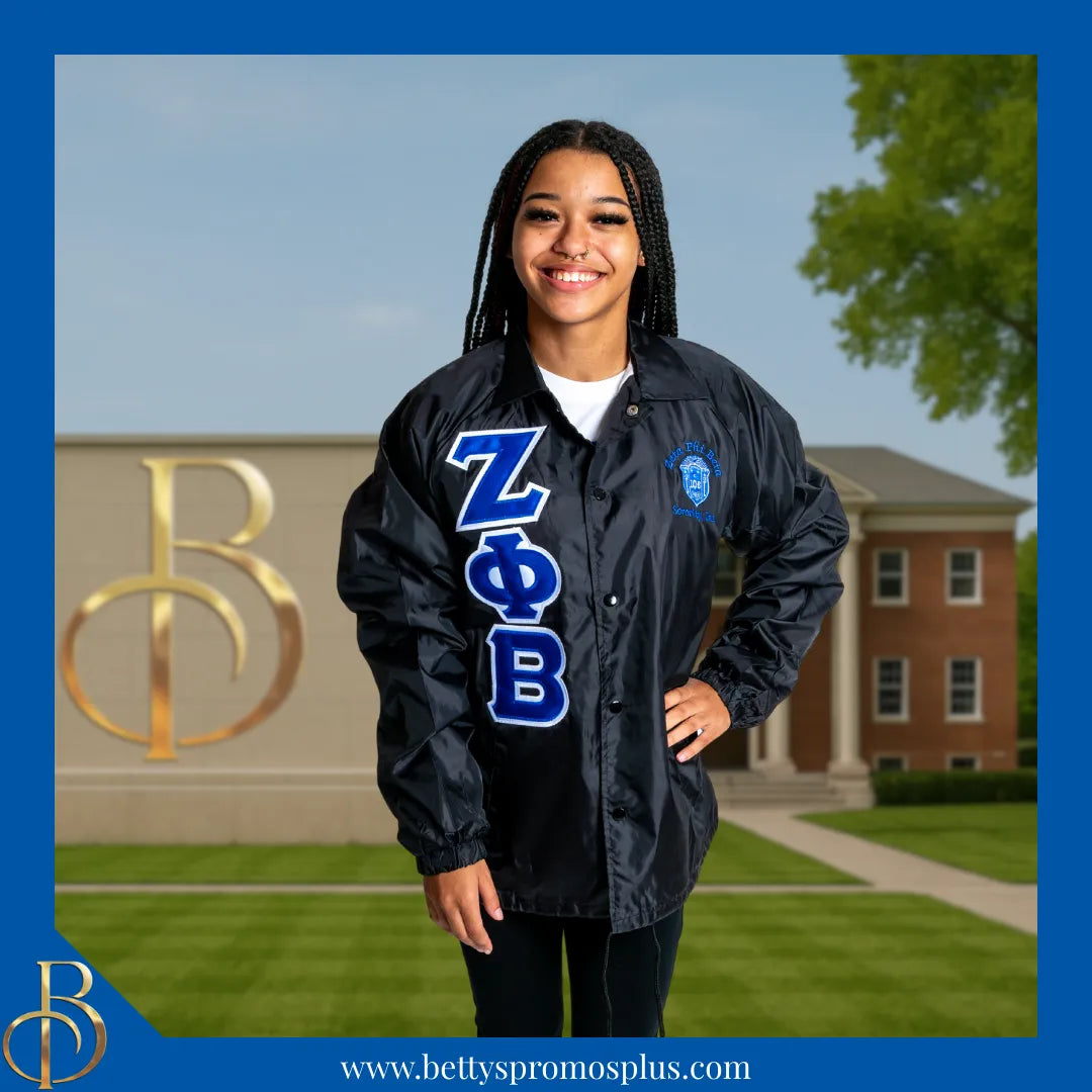 Zeta Phi Beta ΖΦΒ Double-Stitched Embroidered Windbreaker Line Jacket-Zeta Phi Beta Paraphernalia-Zeta Phi Beta Line Jacket-Betty's Promos Plus