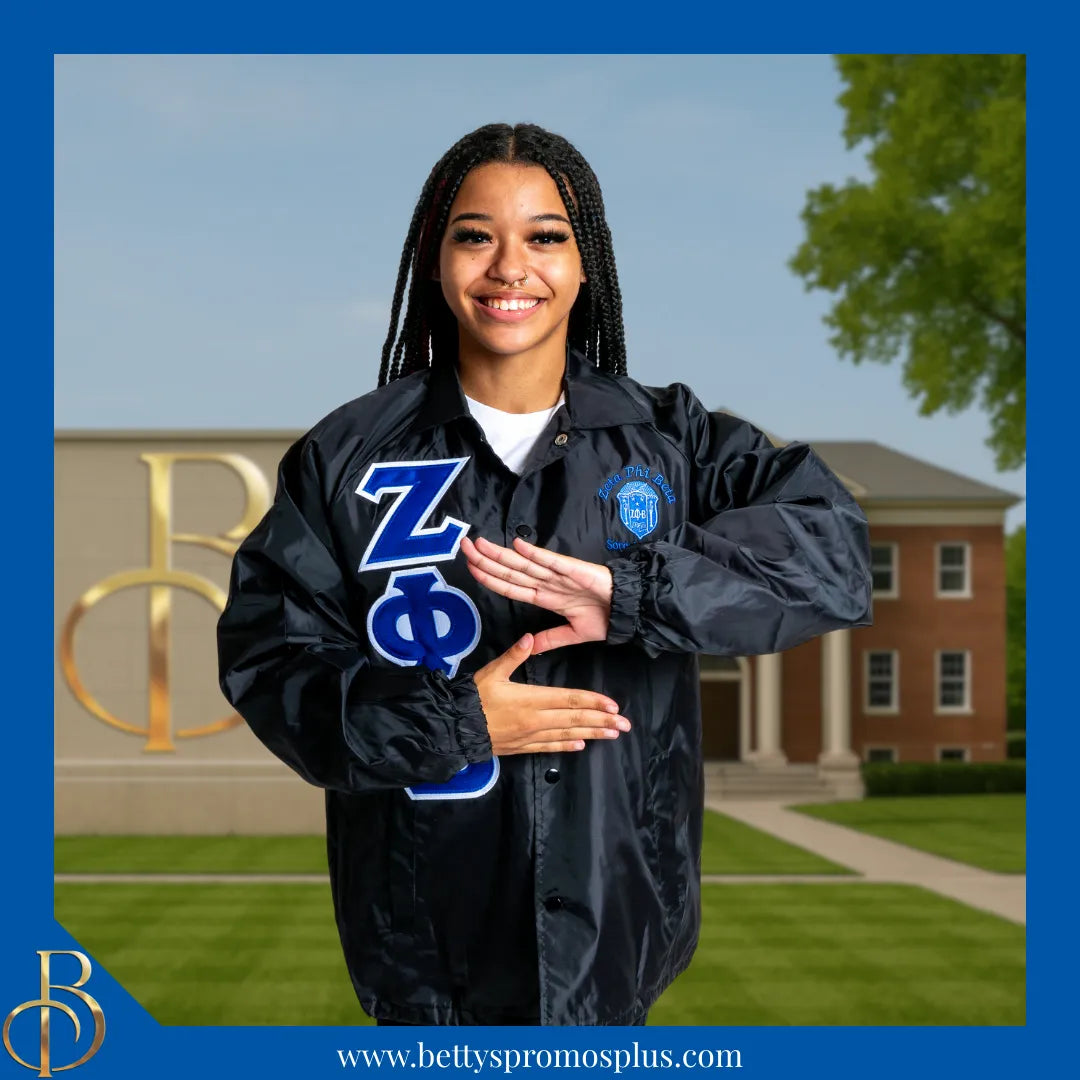 Zeta Phi Beta ΖΦΒ Double-Stitched Embroidered Windbreaker Line Jacket-Zeta Phi Beta Paraphernalia-Zeta Phi Beta Line Jacket-Betty's Promos Plus