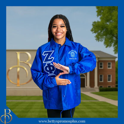 Zeta Phi Beta ΖΦΒ Double-Stitched Embroidered Windbreaker Line Jacket-Zeta Phi Beta Paraphernalia-Zeta Phi Beta Line Jacket-Betty's Promos Plus