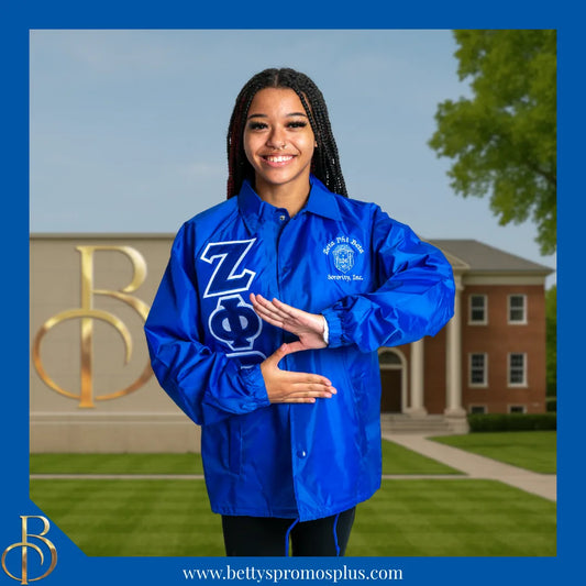 Zeta Phi Beta ΖΦΒ Double-Stitched Embroidered Windbreaker Line Jacket-Zeta Phi Beta Paraphernalia-Zeta Phi Beta Line Jacket-Betty's Promos Plus