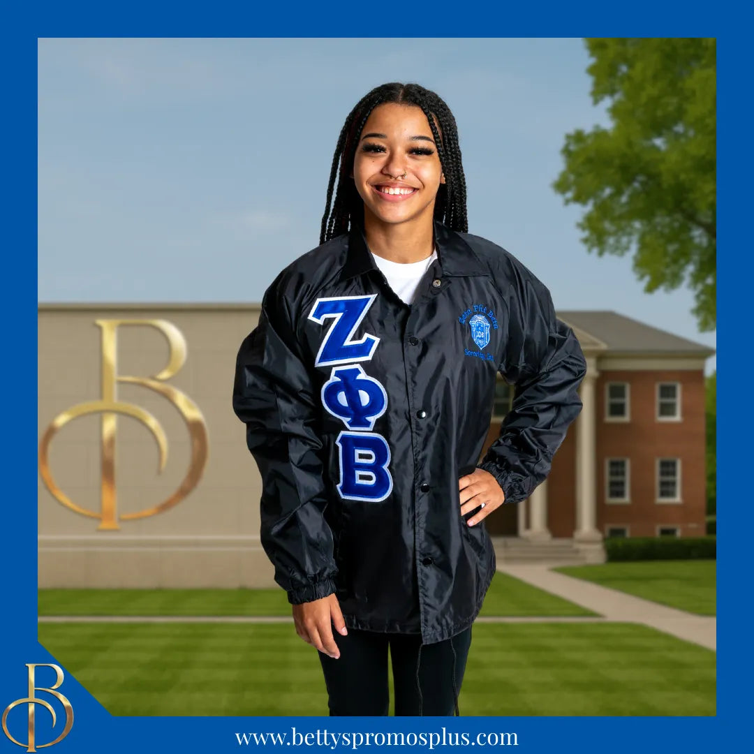 Zeta Phi Beta ΖΦΒ Double-Stitched Embroidered Windbreaker Line Jacket-Zeta Phi Beta Paraphernalia-Zeta Phi Beta Line Jacket-Betty's Promos Plus