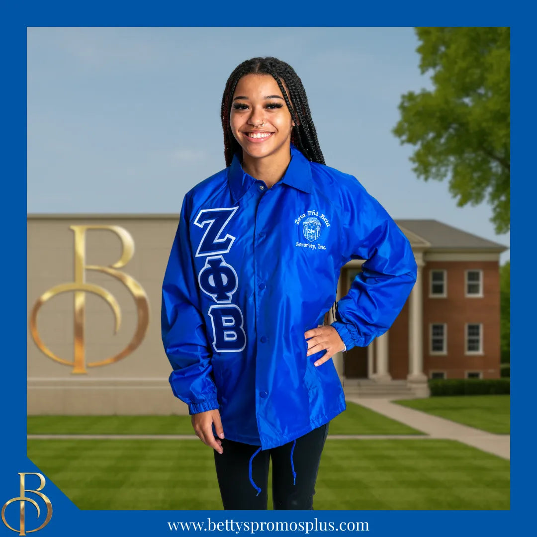 Zeta Phi Beta ΖΦΒ Double-Stitched Embroidered Windbreaker Line Jacket-Zeta Phi Beta Paraphernalia-Zeta Phi Beta Line Jacket-Betty's Promos Plus