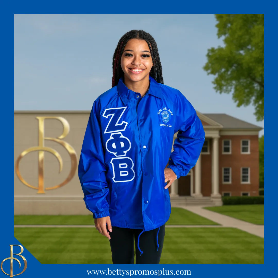 Zeta Phi Beta ΖΦΒ Double-Stitched Embroidered Windbreaker Line Jacket-Zeta Phi Beta Paraphernalia-Zeta Phi Beta Line Jacket-Betty's Promos Plus