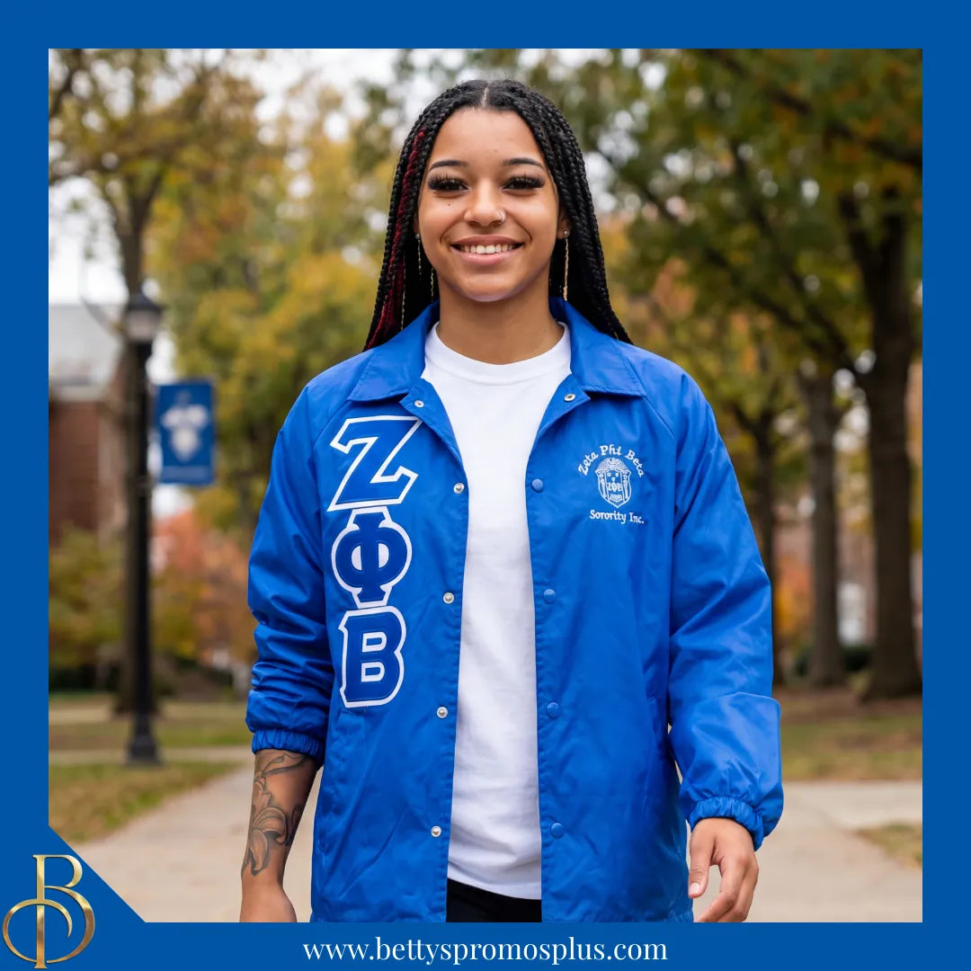 Zeta Phi Beta ΖΦΒ Double-Stitched Embroidered Windbreaker Line Jacket-Zeta Phi Beta Paraphernalia-Zeta Phi Beta Line Jacket-Betty's Promos Plus