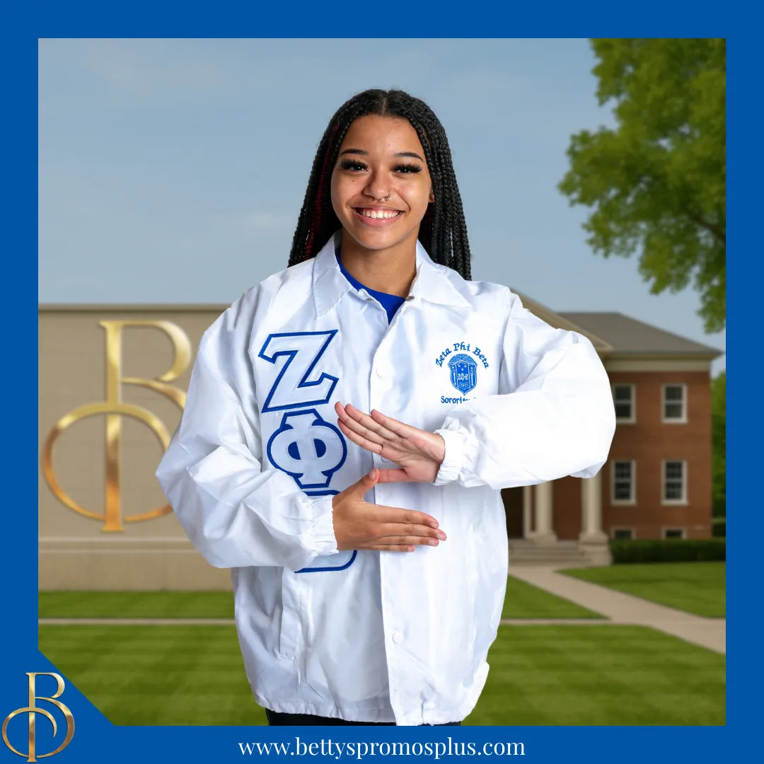 Zeta Phi Beta ΖΦΒ Double-Stitched Embroidered Windbreaker Line Jacket-Zeta Phi Beta Paraphernalia-Zeta Phi Beta Line Jacket-Betty's Promos Plus