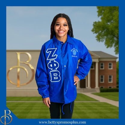 Zeta Phi Beta ΖΦΒ Double-Stitched Embroidered Windbreaker Line Jacket-Zeta Phi Beta Paraphernalia-Zeta Phi Beta Line Jacket-Betty's Promos Plus
