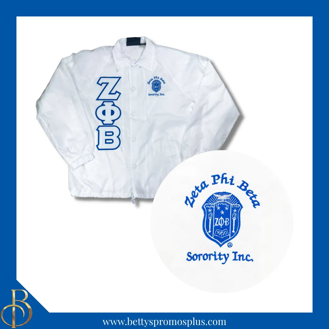 Zeta Phi Beta ΖΦΒ Double-Stitched Embroidered Windbreaker Line Jacket-Zeta Phi Beta Paraphernalia-Zeta Phi Beta Line Jacket-Betty's Promos Plus