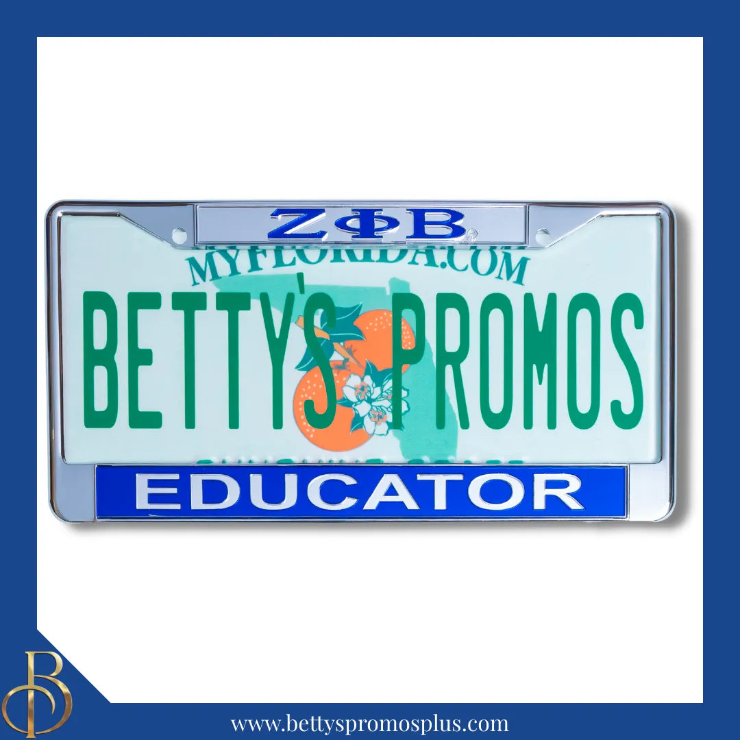 Zeta Phi Beta ΖΦΒ Educator Chrome Laser Engraved Mirrored Acrylic Auto Tag License Plate Frame-Zeta Phi Beta Paraphernalia-Zeta Phi Beta Auto Tag Frame-Betty's Promos Plus