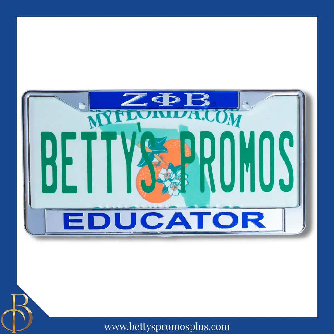 Zeta Phi Beta ΖΦΒ Educator Chrome Laser Engraved Mirrored Acrylic Auto Tag License Plate Frame-Zeta Phi Beta Paraphernalia-Zeta Phi Beta Auto Tag Frame-Betty's Promos Plus