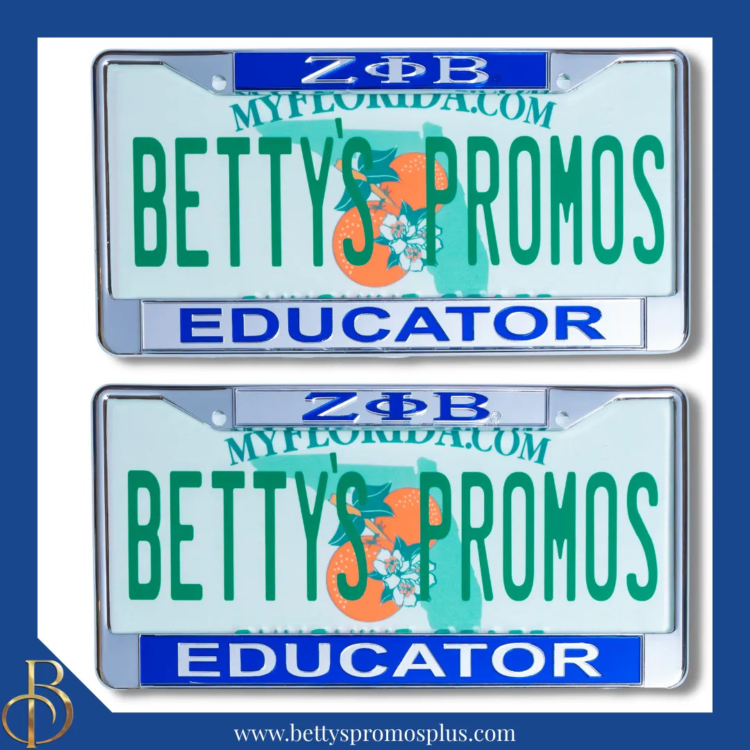 Zeta Phi Beta ΖΦΒ Educator Chrome Laser Engraved Mirrored Acrylic Auto Tag License Plate Frame-Zeta Phi Beta Paraphernalia-Zeta Phi Beta Auto Tag Frame-Betty's Promos Plus