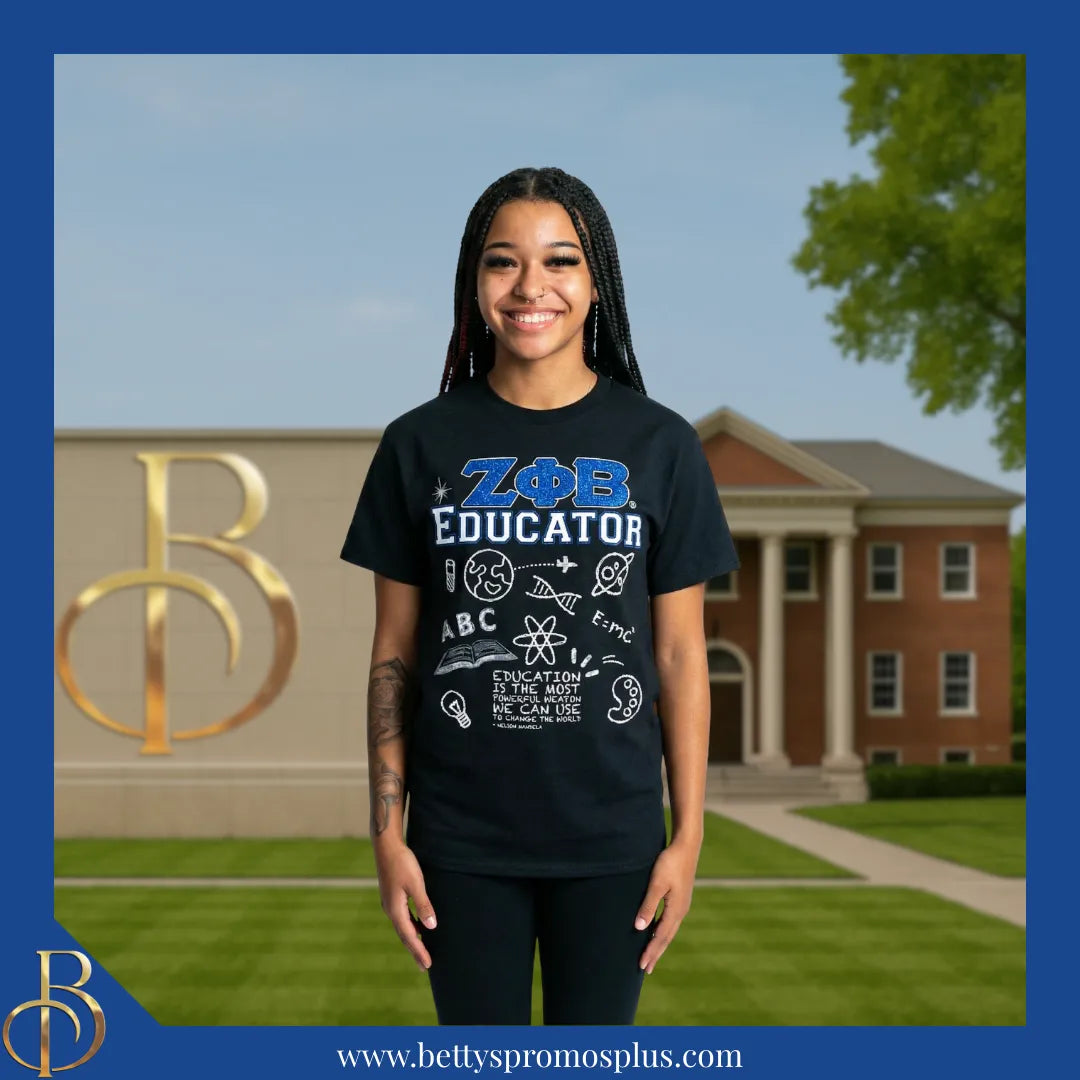 Zeta Phi Beta ΖΦΒ Educator Screen Printed T-Shirt-Zeta Phi Beta Paraphernalia-Zeta Phi Beta T-Shirts-Betty's Promos Plus