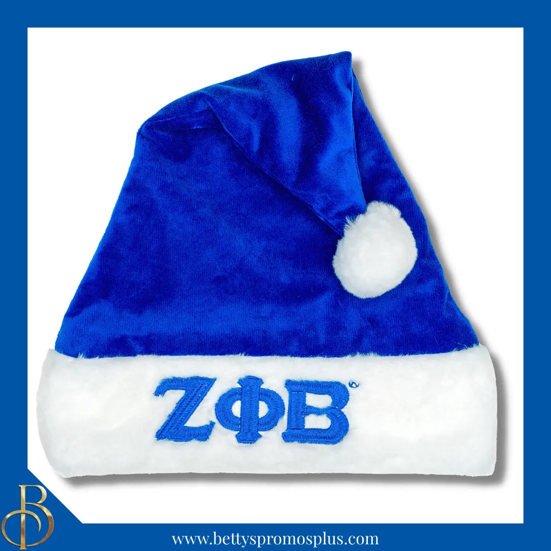 Zeta Phi Beta ΖΦΒ Embroidered Greek Letters Deluxe Santa Hat-Blue-Standard - 25