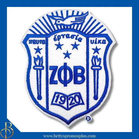 Zeta Phi Beta ΖΦΒ Embroidered Patch with Shield-White-Medium - 5"-Zeta Phi Beta Paraphernalia-Zeta Phi Beta Patch-Betty's Promos Plus