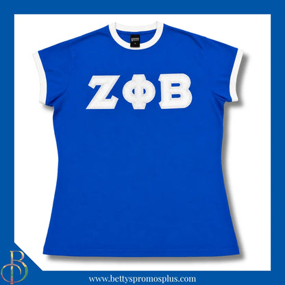 Zeta Phi Beta ΖΦΒ Embroidered Ringer T-Shirt-Blue-Small-Zeta Phi Beta Paraphernalia-Zeta Phi Beta T-Shirts-Betty's Promos Plus