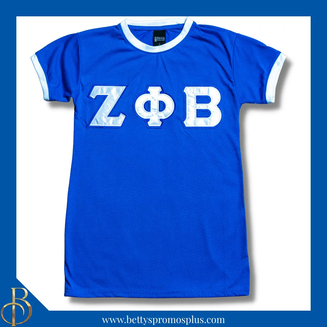Zeta Phi Beta ΖΦΒ Embroidered Ringer T-Shirt-Blue-Small-Zeta Phi Beta Paraphernalia-Zeta Phi Beta T-Shirts-Betty's Promos Plus