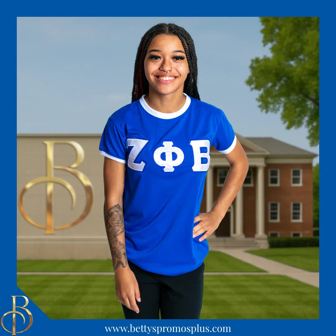Zeta Phi Beta ΖΦΒ Embroidered Ringer T-Shirt-Zeta Phi Beta Paraphernalia-Zeta Phi Beta T-Shirts-Betty's Promos Plus