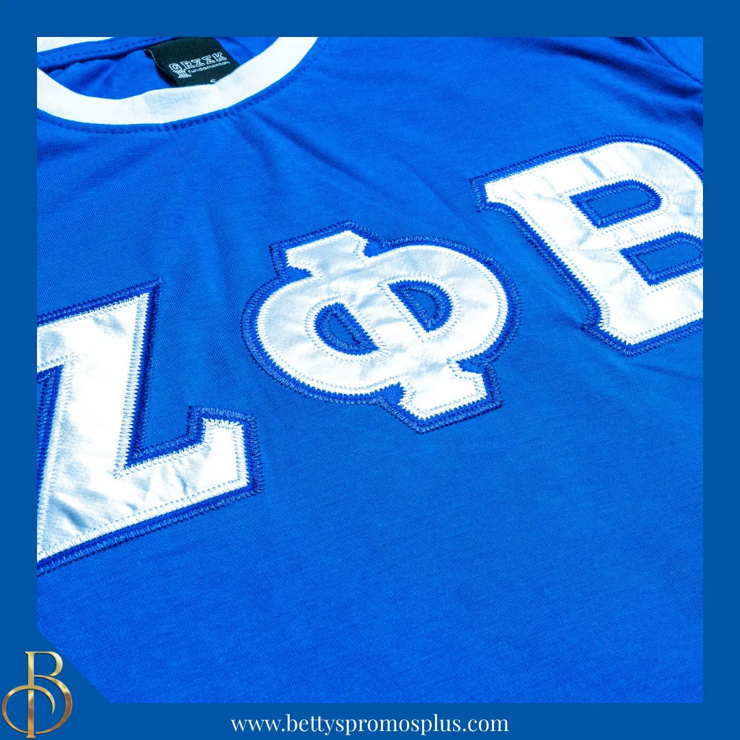 Zeta Phi Beta ΖΦΒ Embroidered Ringer T-Shirt-Zeta Phi Beta Paraphernalia-Zeta Phi Beta T-Shirts-Betty's Promos Plus