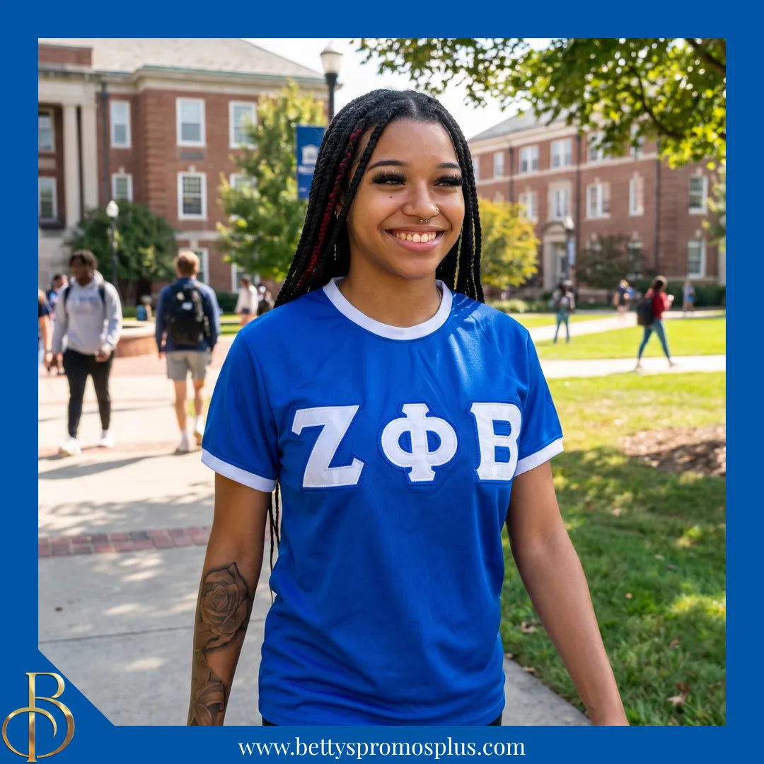 Zeta Phi Beta ΖΦΒ Embroidered Ringer T-Shirt-Zeta Phi Beta Paraphernalia-Zeta Phi Beta T-Shirts-Betty's Promos Plus