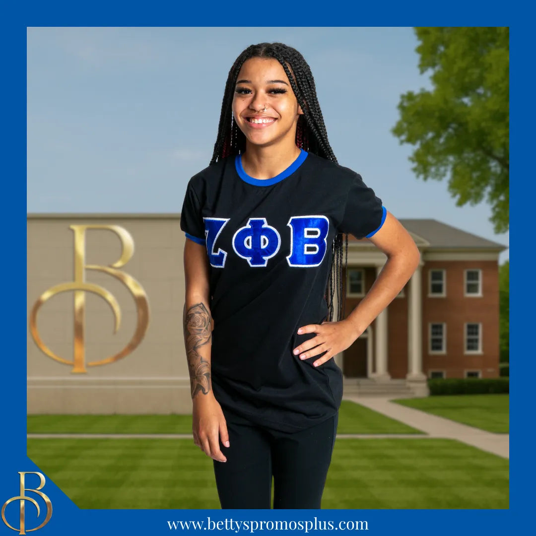 Zeta Phi Beta ΖΦΒ Embroidered Ringer T-Shirt-Zeta Phi Beta Paraphernalia-Zeta Phi Beta T-Shirts-Betty's Promos Plus