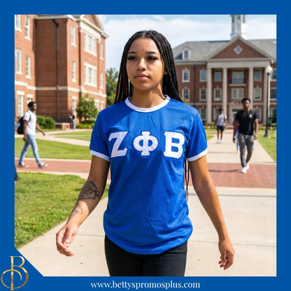 Zeta Phi Beta ΖΦΒ Embroidered Ringer T-Shirt-Zeta Phi Beta Paraphernalia-Zeta Phi Beta T-Shirts-Betty's Promos Plus