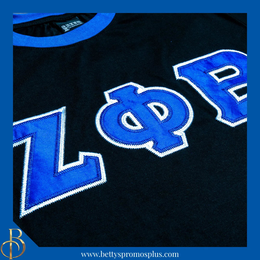 Zeta Phi Beta ΖΦΒ Embroidered Ringer T-Shirt-Zeta Phi Beta Paraphernalia-Zeta Phi Beta T-Shirts-Betty's Promos Plus