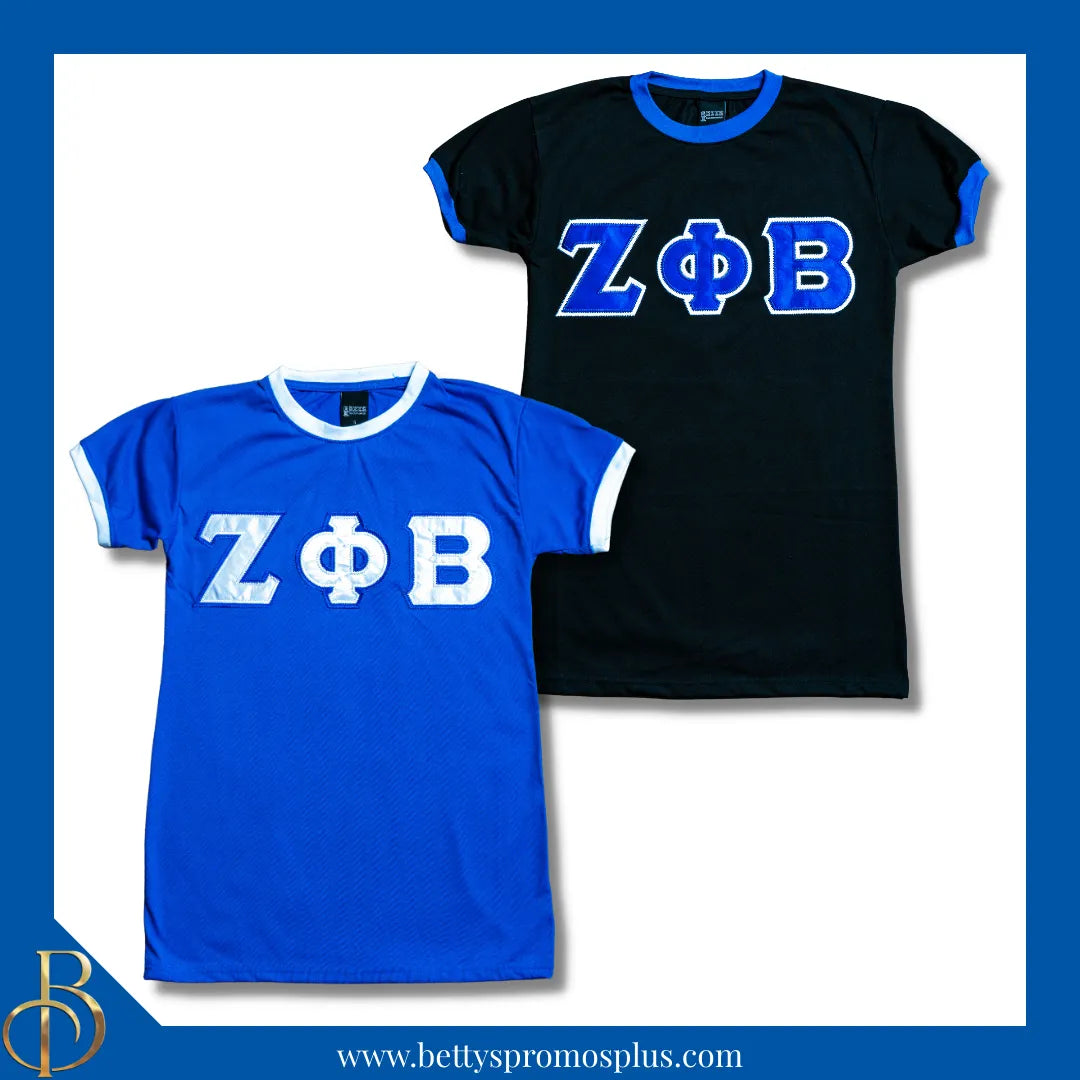 Zeta Phi Beta ΖΦΒ Embroidered Ringer T-Shirt-Zeta Phi Beta Paraphernalia-Zeta Phi Beta T-Shirts-Betty's Promos Plus