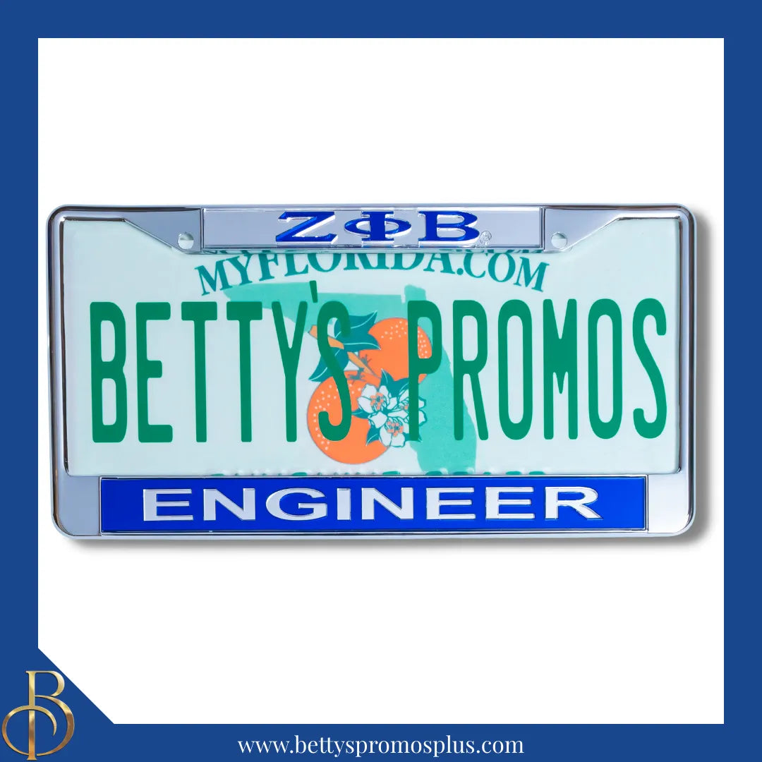 Zeta Phi Beta ΖΦΒ Engineer Chrome Laser Engraved Mirrored Acrylic Auto Tag License Plate Frame-Zeta Phi Beta Paraphernalia-Zeta Phi Beta Auto Tag Frame-Betty's Promos Plus
