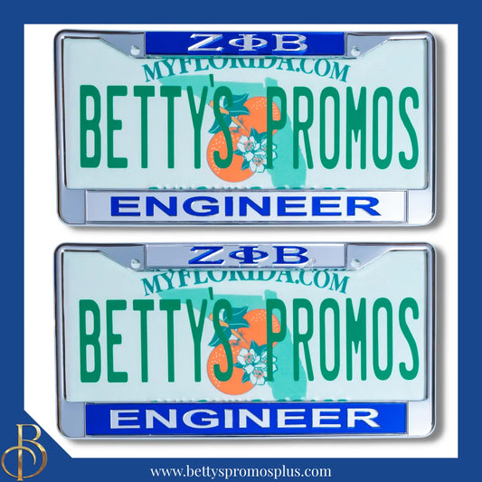 Zeta Phi Beta ΖΦΒ Engineer Chrome Laser Engraved Mirrored Acrylic Auto Tag License Plate Frame-Zeta Phi Beta Paraphernalia-Zeta Phi Beta Auto Tag Frame-Betty's Promos Plus