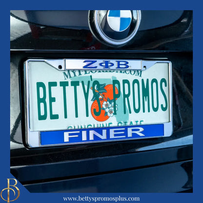 Zeta Phi Beta ΖΦΒ Finer Chrome Laser Engraved Mirrored Acrylic Auto Tag License Plate Frame-Zeta Phi Beta Paraphernalia-Zeta Phi Beta Auto Tag Frame-Betty's Promos Plus