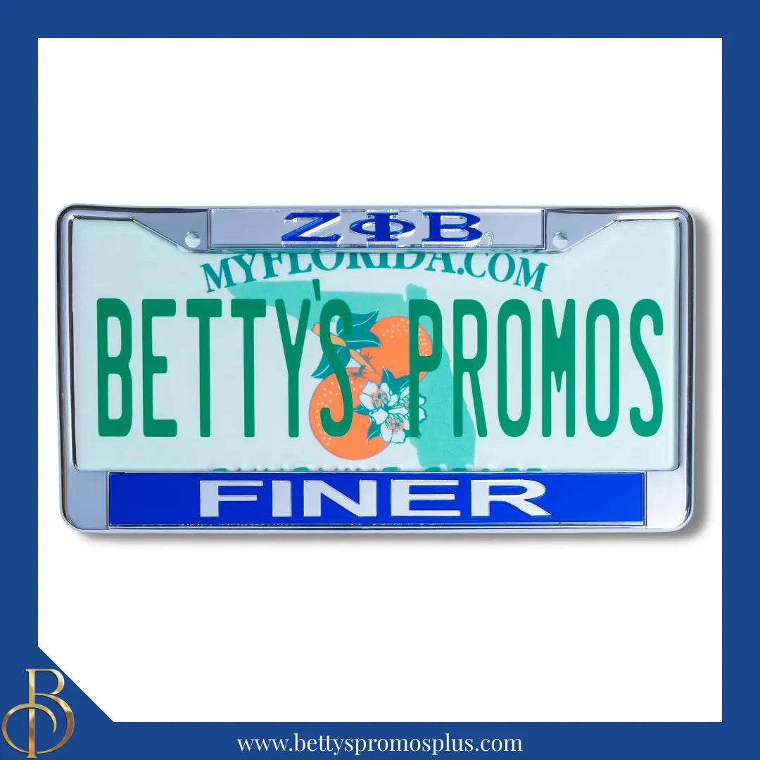 Zeta Phi Beta ΖΦΒ Finer Chrome Laser Engraved Mirrored Acrylic Auto Tag License Plate Frame-Zeta Phi Beta Paraphernalia-Zeta Phi Beta Auto Tag Frame-Betty's Promos Plus