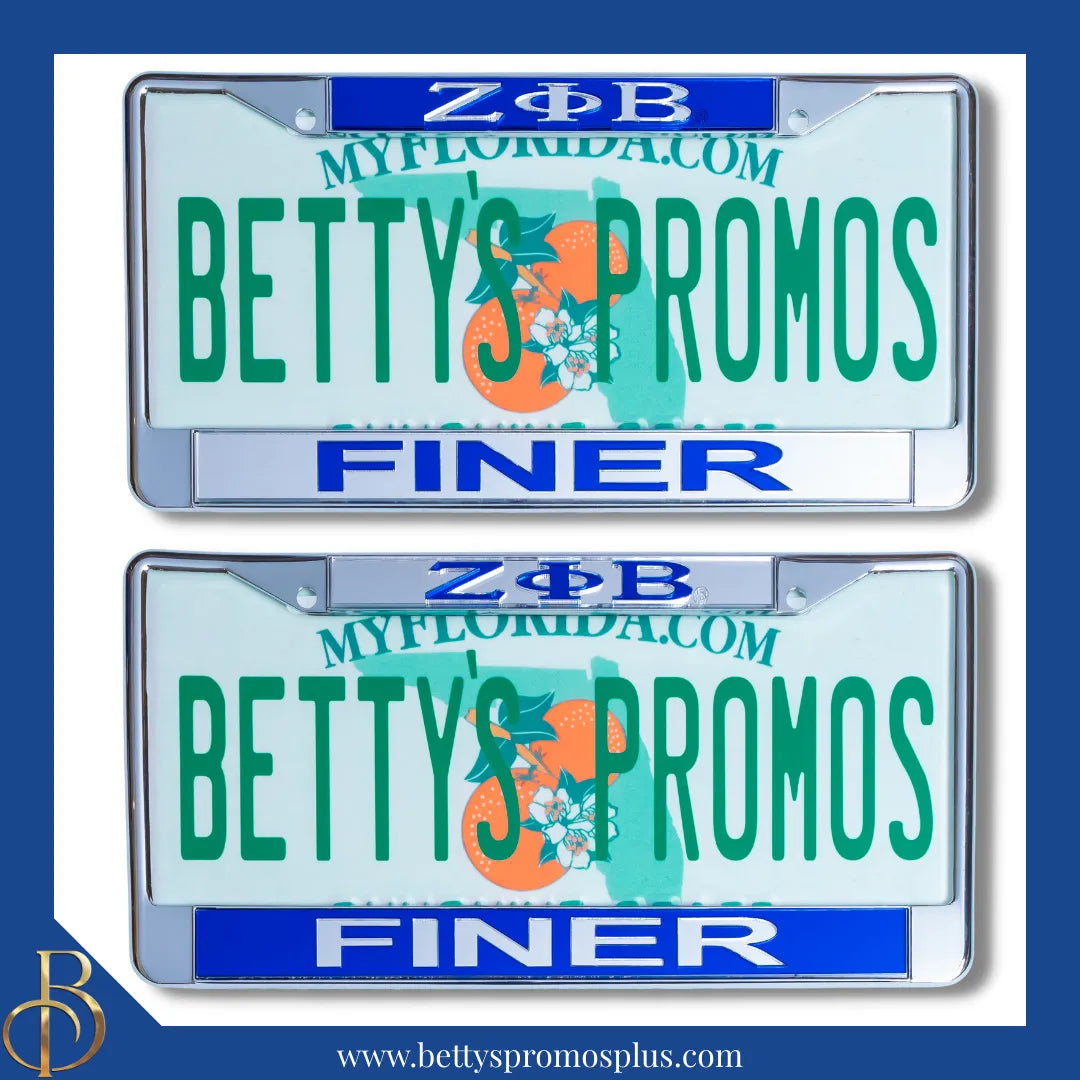 Zeta Phi Beta ΖΦΒ Finer Chrome Laser Engraved Mirrored Acrylic Auto Tag License Plate Frame-Zeta Phi Beta Paraphernalia-Zeta Phi Beta Auto Tag Frame-Betty's Promos Plus