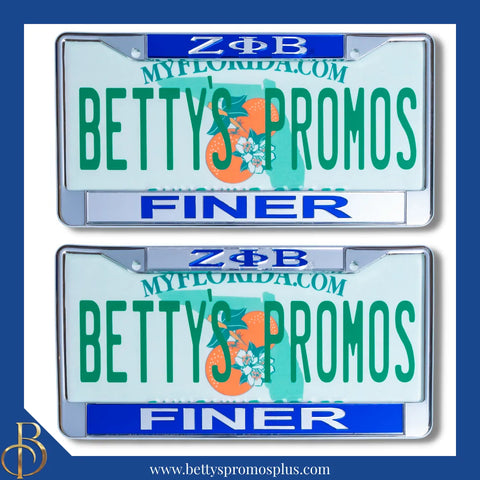 Zeta Phi Beta ΖΦΒ Finer Chrome Laser Engraved Mirrored Acrylic Auto Tag License Plate Frame-Zeta Phi Beta Paraphernalia-Zeta Phi Beta Auto Tag Frame-Betty's Promos Plus