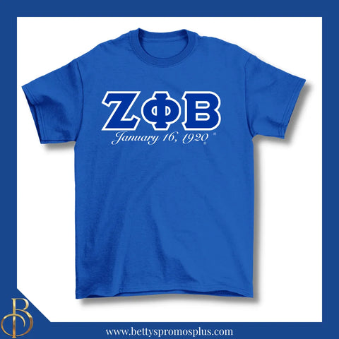 Zeta Phi Beta ΖΦΒ Founding Date Screen Printed T-Shirt-Blue-Small-Zeta Phi Beta Paraphernalia-Zeta Phi Beta T-Shirts-Betty's Promos Plus