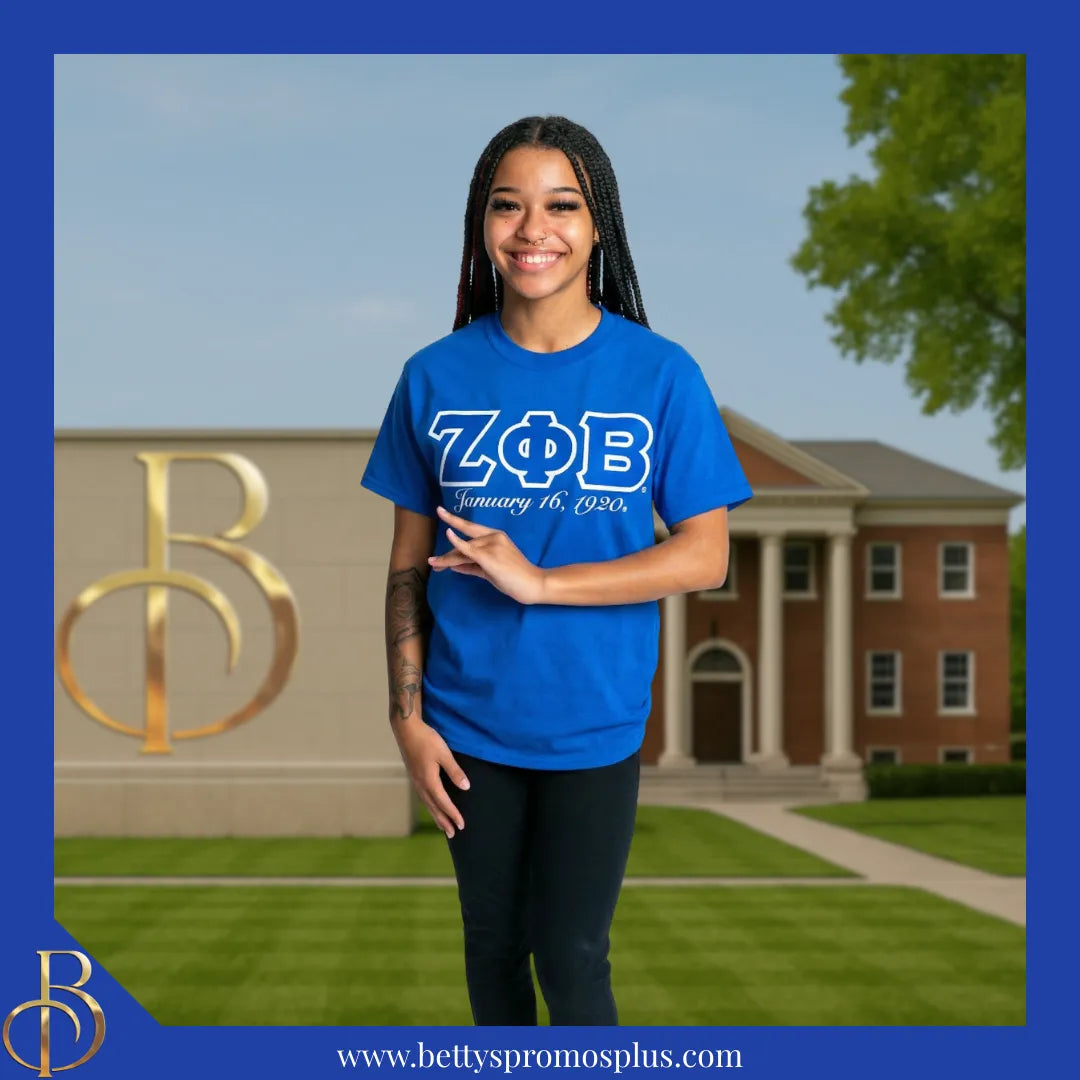 Zeta Phi Beta ΖΦΒ Founding Date Screen Printed T-Shirt-Zeta Phi Beta Paraphernalia-Zeta Phi Beta T-Shirts-Betty's Promos Plus