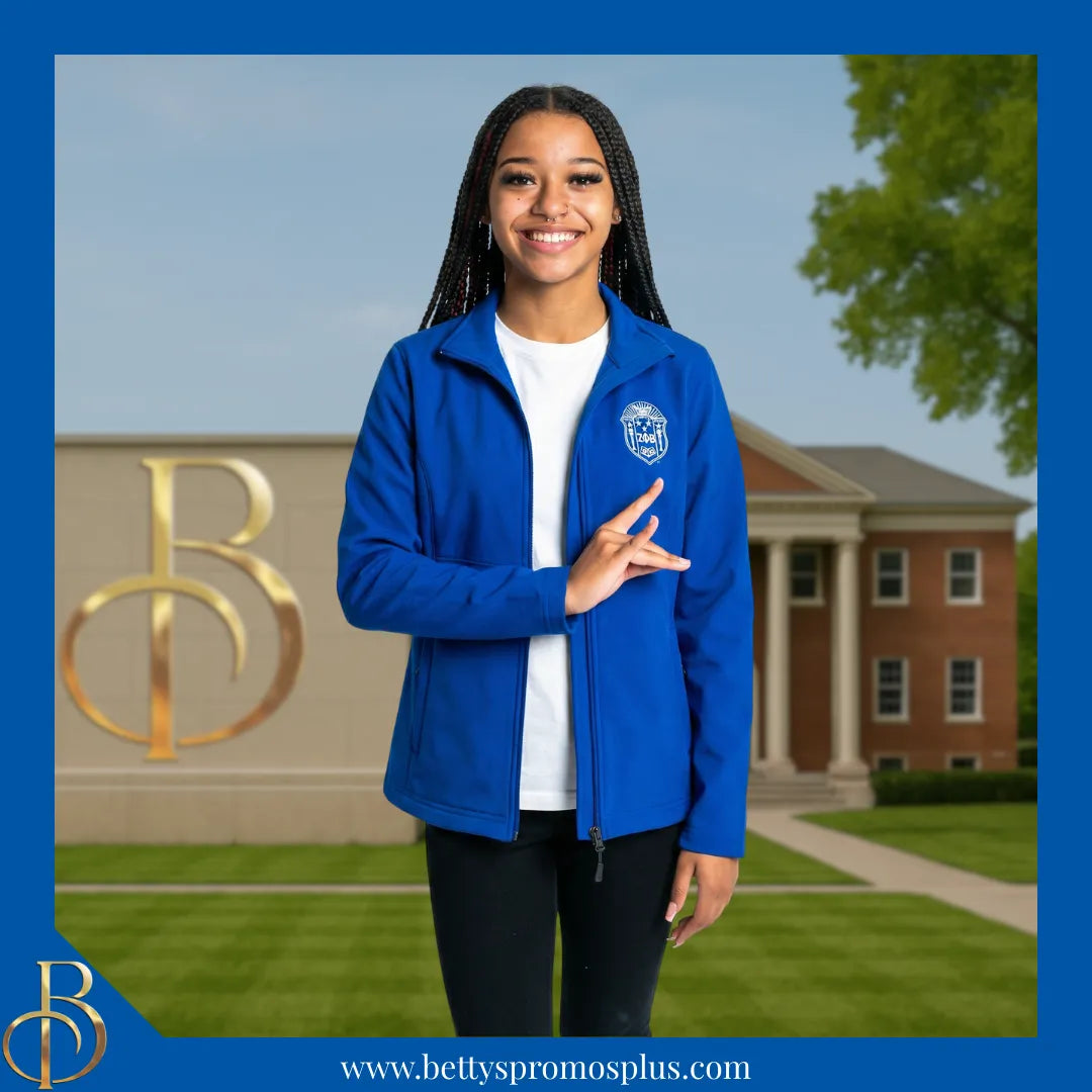 Zeta Phi Beta ΖΦΒ Full-Zip Water Resistant Rain Jacket with Embroidered Shield-Zeta Phi Beta Paraphernalia-Zeta Phi Beta Rain Coats-Betty's Promos Plus