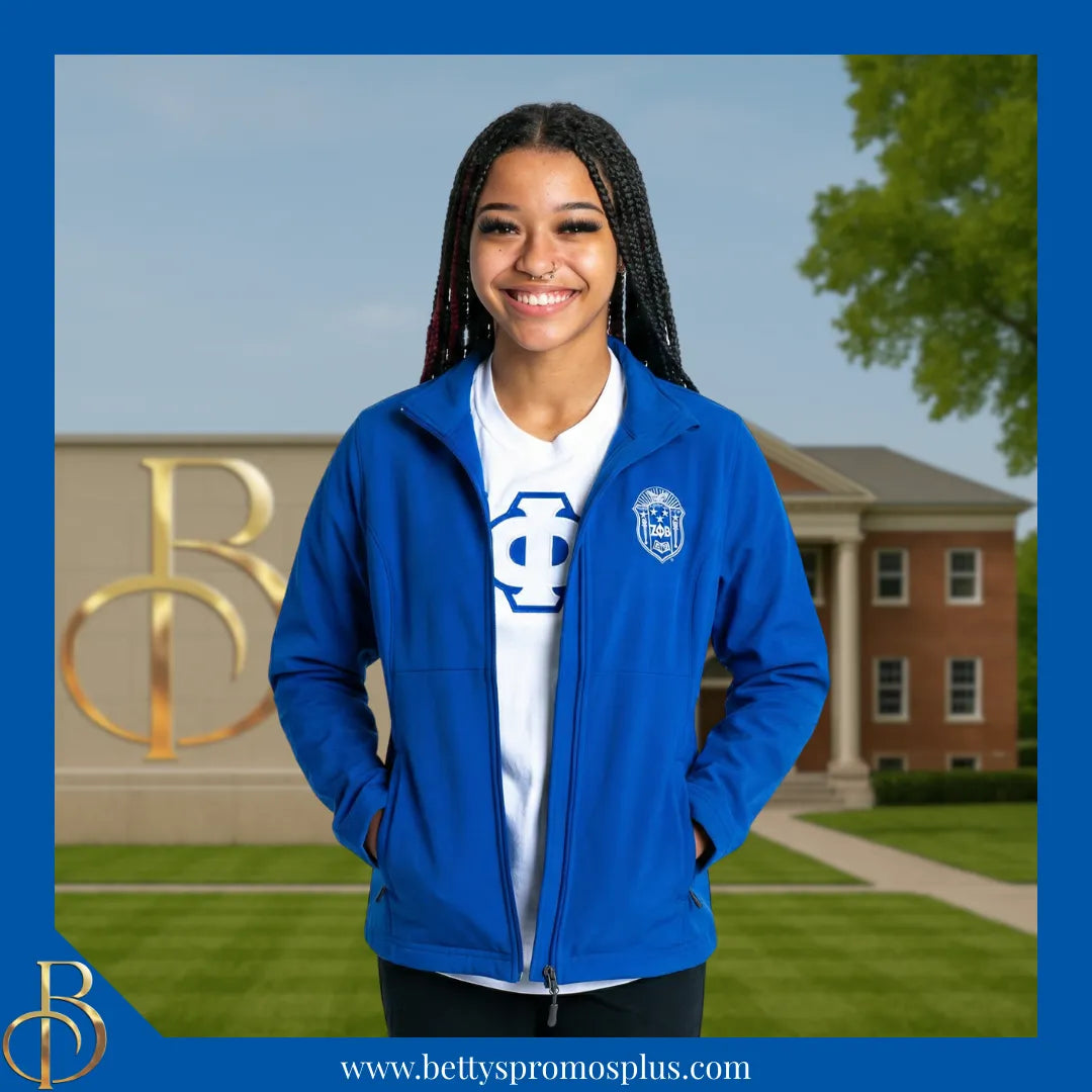 Zeta Phi Beta ΖΦΒ Full-Zip Water Resistant Rain Jacket with Embroidered Shield-Zeta Phi Beta Paraphernalia-Zeta Phi Beta Rain Coats-Betty's Promos Plus