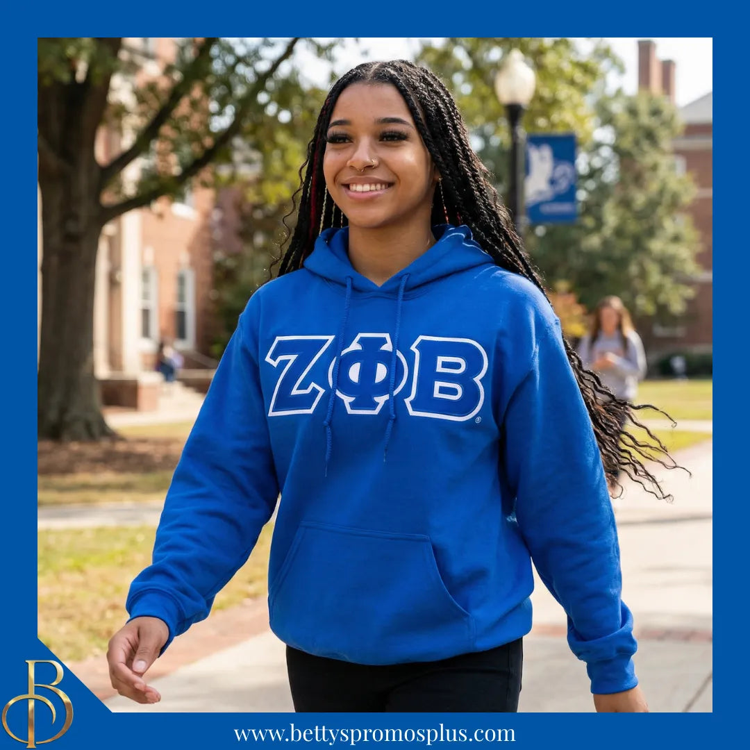 Zeta Phi Beta ΖΦΒ Greek Letter Double-Stitched Embroidered Hoodie-Zeta Phi Beta Paraphernalia-Zeta Phi Beta Hoodie-Betty's Promos Plus