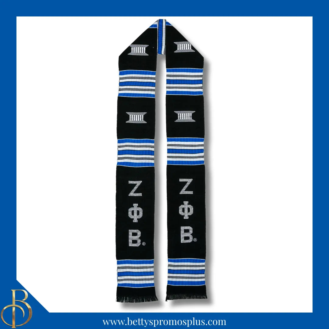 Zeta Phi Beta ΖΦΒ Greek Letters Kente Cloth Graduation Stole-Black-Zeta Phi Beta Paraphernalia-Zeta Phi Beta Graduation Stole-Betty's Promos Plus