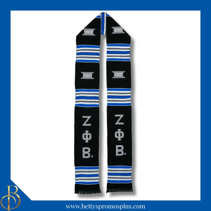 Zeta Phi Beta ΖΦΒ Greek Letters Kente Cloth Graduation Stole-Black-Zeta Phi Beta Paraphernalia-Zeta Phi Beta Graduation Stole-Betty's Promos Plus