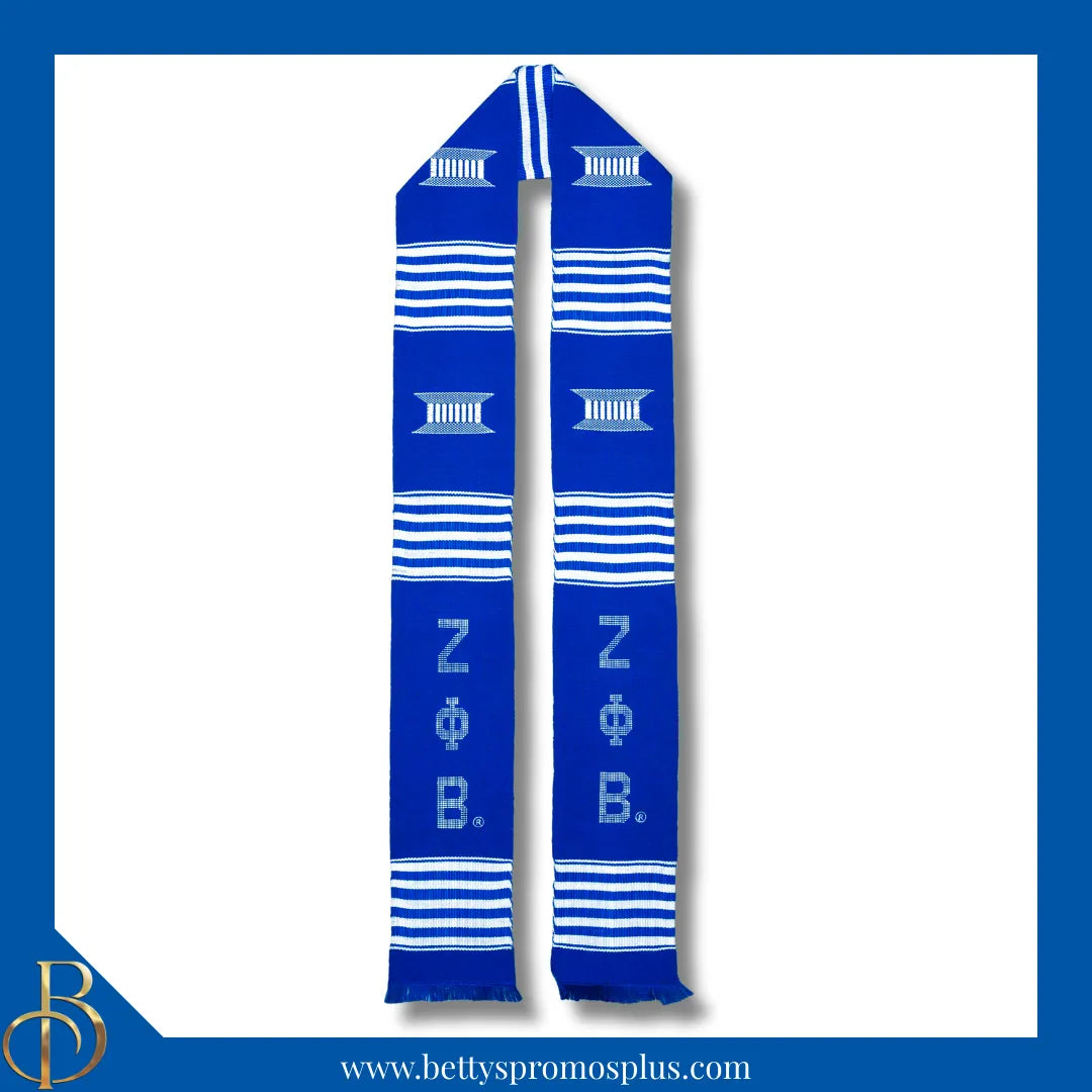 Zeta Phi Beta ΖΦΒ Greek Letters Kente Cloth Graduation Stole-Blue-Zeta Phi Beta Paraphernalia-Zeta Phi Beta Graduation Stole-Betty's Promos Plus