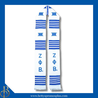 Zeta Phi Beta ΖΦΒ Greek Letters Kente Cloth Graduation Stole-White-Zeta Phi Beta Paraphernalia-Zeta Phi Beta Graduation Stole-Betty's Promos Plus