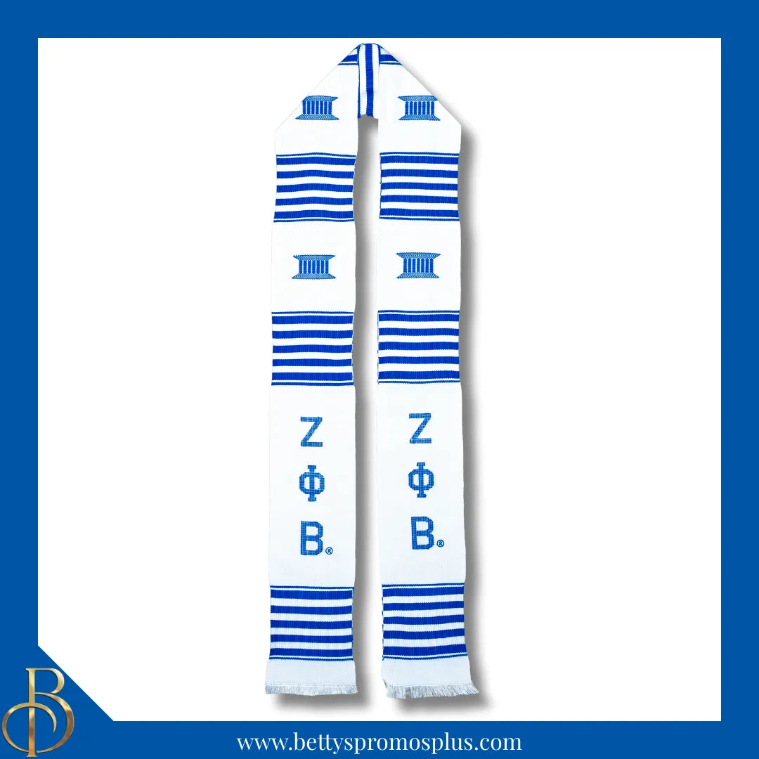 Zeta Phi Beta ΖΦΒ Greek Letters Kente Cloth Graduation Stole-White-Zeta Phi Beta Paraphernalia-Zeta Phi Beta Graduation Stole-Betty's Promos Plus