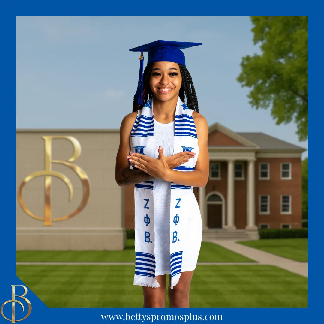Zeta Phi Beta ΖΦΒ Greek Letters Kente Cloth Graduation Stole-Zeta Phi Beta Paraphernalia-Zeta Phi Beta Graduation Stole-Betty's Promos Plus