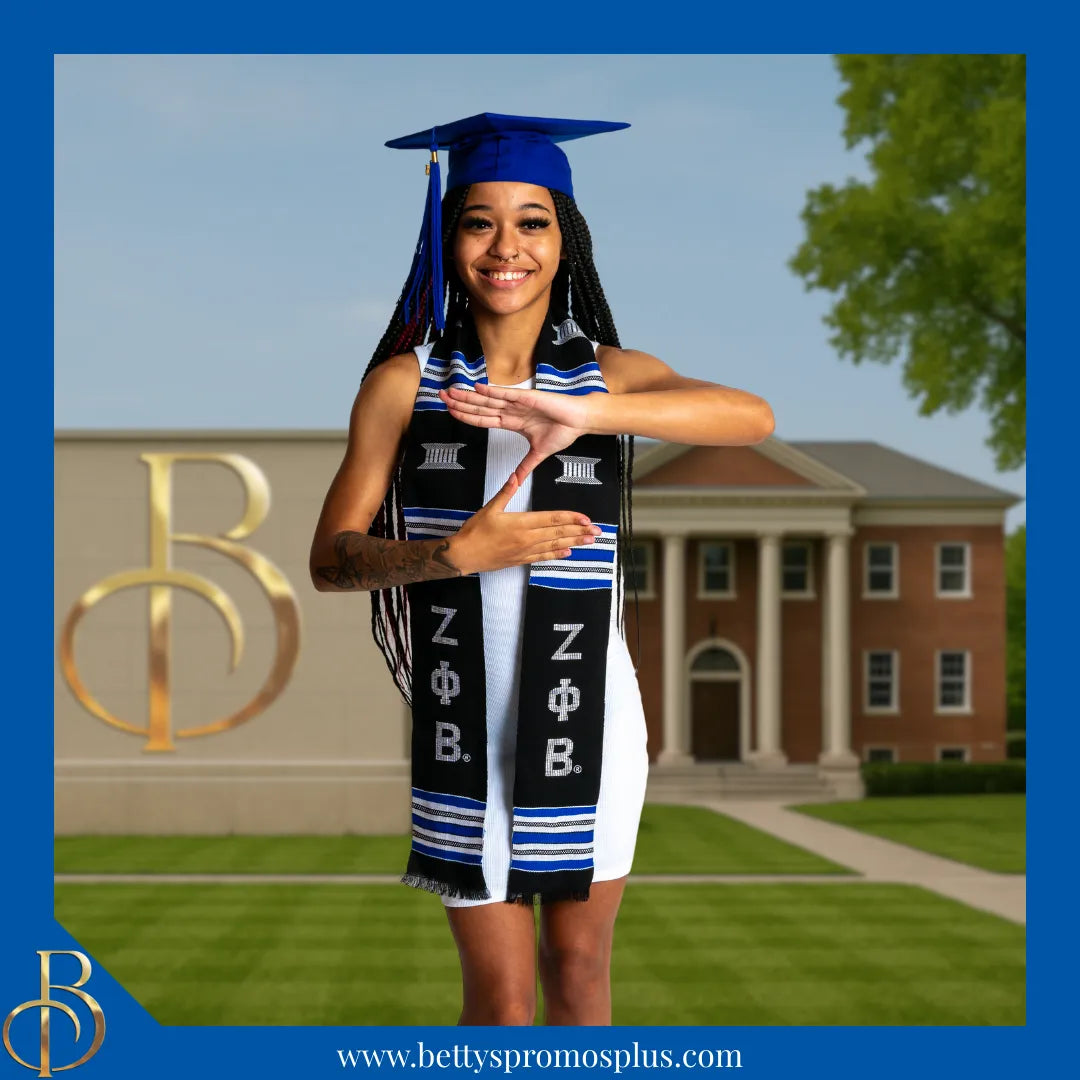 Zeta Phi Beta ΖΦΒ Greek Letters Kente Cloth Graduation Stole-Zeta Phi Beta Paraphernalia-Zeta Phi Beta Graduation Stole-Betty's Promos Plus