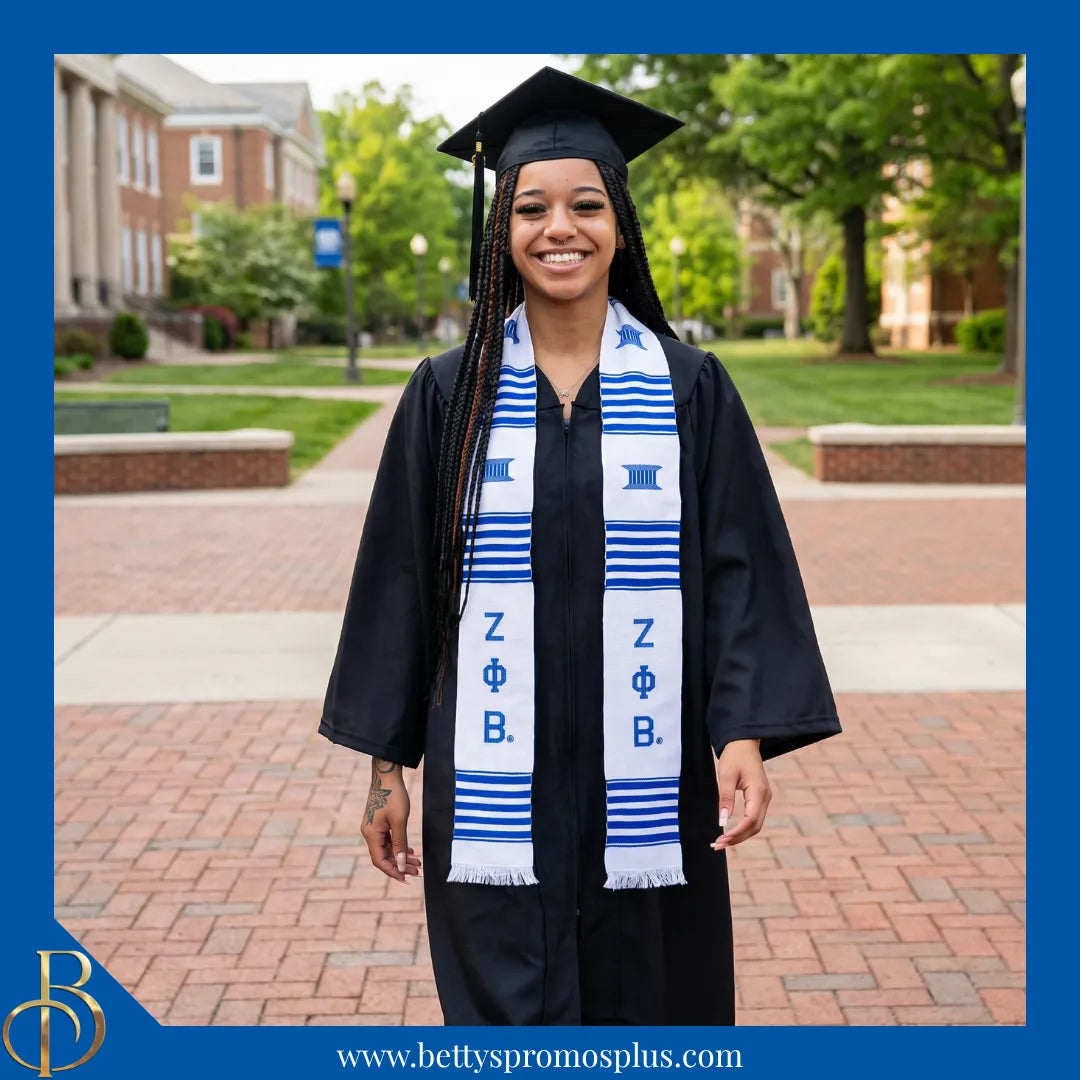 Zeta Phi Beta ΖΦΒ Greek Letters Kente Cloth Graduation Stole-Zeta Phi Beta Paraphernalia-Zeta Phi Beta Graduation Stole-Betty's Promos Plus