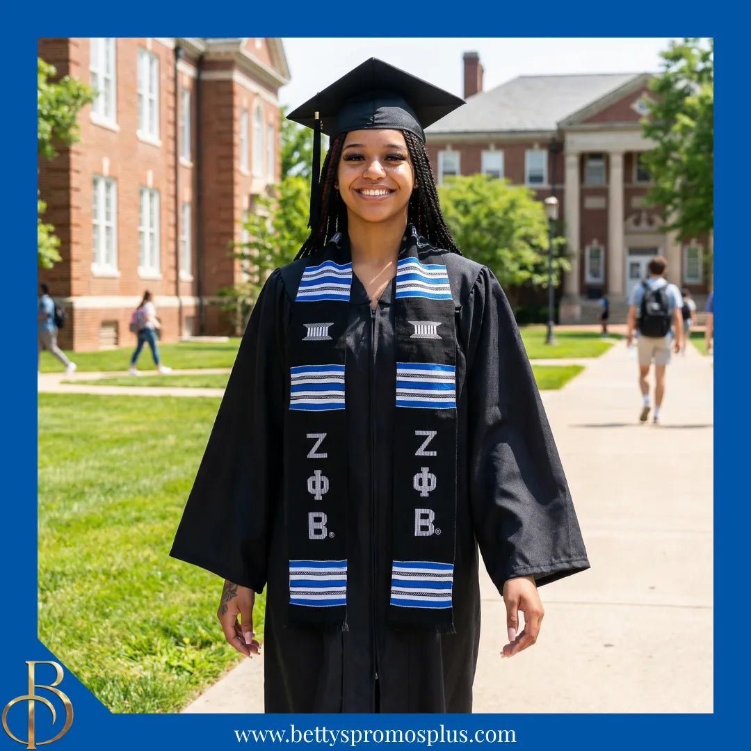 Zeta Phi Beta ΖΦΒ Greek Letters Kente Cloth Graduation Stole-Zeta Phi Beta Paraphernalia-Zeta Phi Beta Graduation Stole-Betty's Promos Plus