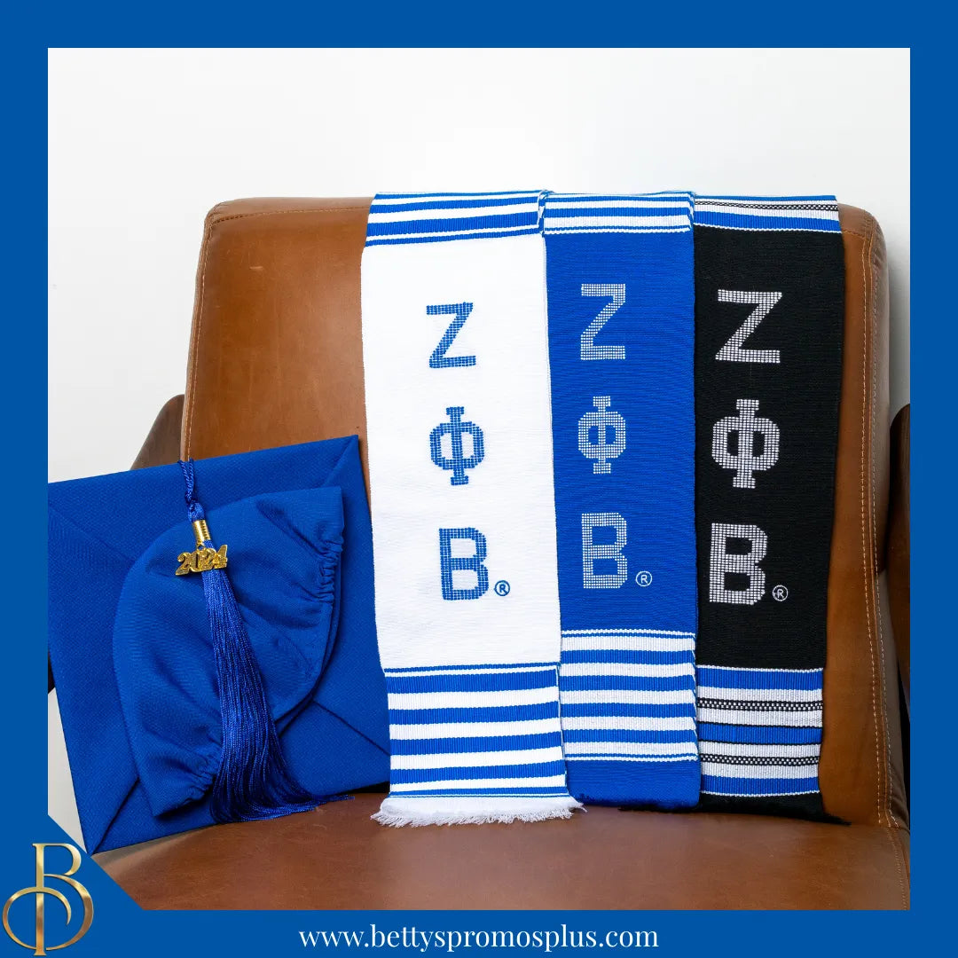 Zeta Phi Beta ΖΦΒ Greek Letters Kente Cloth Graduation Stole-Zeta Phi Beta Paraphernalia-Zeta Phi Beta Graduation Stole-Betty's Promos Plus